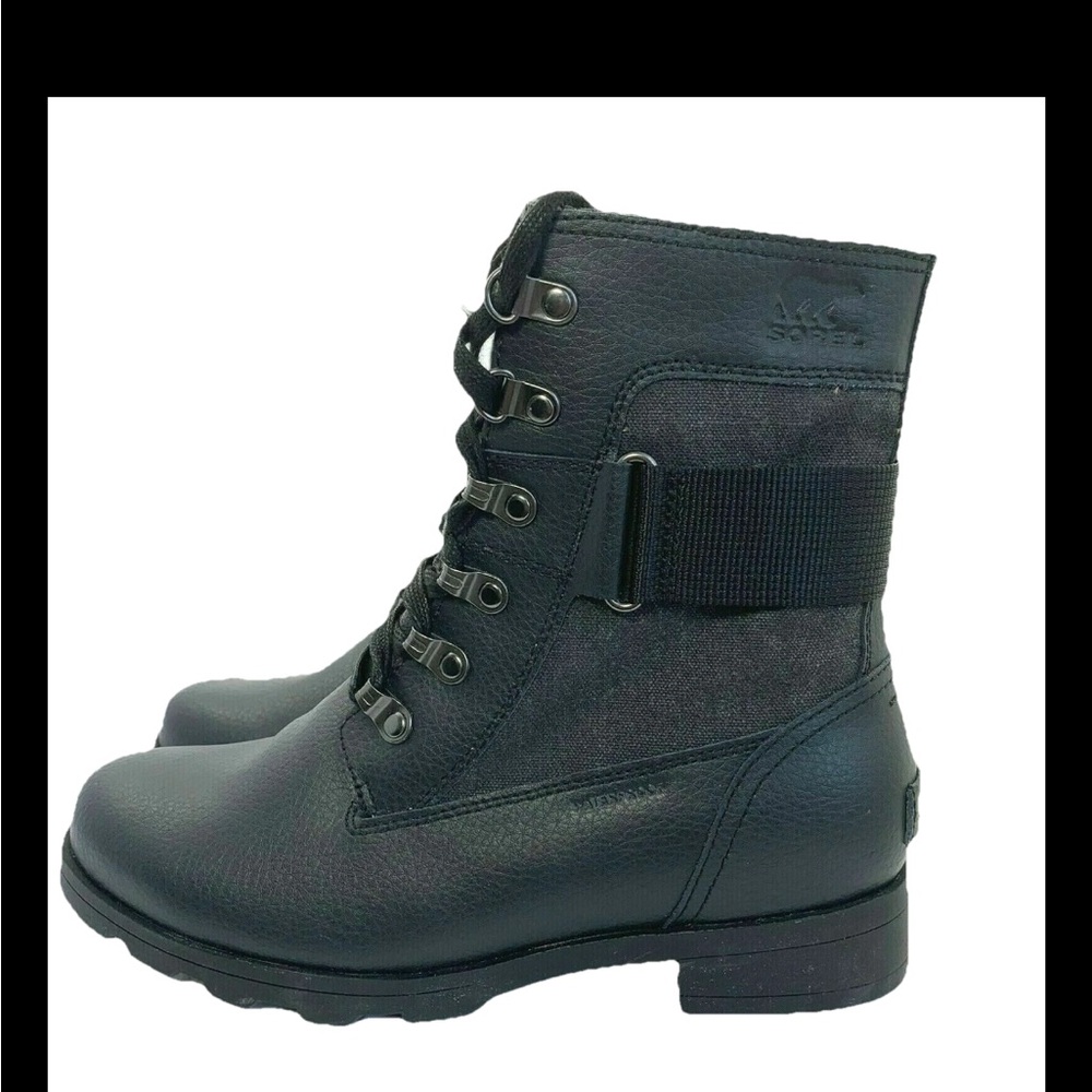 Sorel Emelie Conquest Black Leather Waterproof Youth Ankle Boot Sz 1